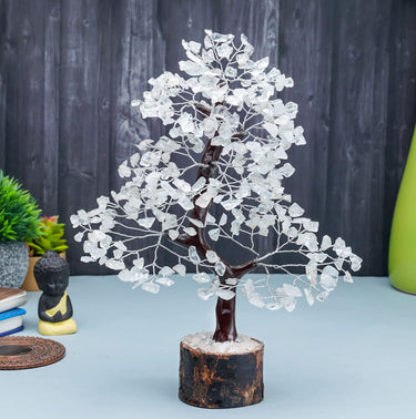 Clear Quartz Gemstone Tree of Life - Handmade Crystal Tree for Positive Energy, Chakra Money Tree Bonsai - Feng Shui Decor, Healing Crystals - Attract Good Luck, Meditation Accessories, Spiritual Gift Clear Quartz (Silver Wire)